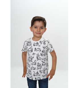 Toontoy Erkek Çocuk Komple Dinazor Baskılı Tişört (Beyaz)