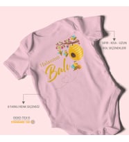 Halasının Balı Baskılı Bebek Zıbını – Çıtçıtlı Body 8 Renk  %100 Pamuk Kısa Kol (Bebek Pembesi)