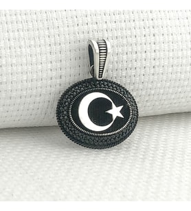 925 Ayar Gümüş Siyah Taşlı Ayyıldız Kolye Ucu