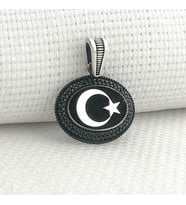 925 Ayar Gümüş Siyah Taşlı Ayyıldız Kolye Ucu