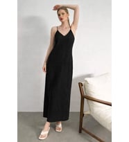 V Yaka Askılı Maxi Modal Elbise Cepli
