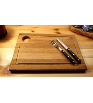 F&S WoodArt Meşe - Doğal Ahşap - El Yapımı Oluklu Steak Et Sunum kesme tahtası