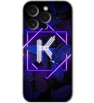 İphone 15 Pro Max Kılıf HD Desen Baskılı Kılıf - Dark Neon Yaprak K Harfi