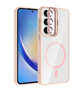 Samsung Galaxy A35 Uyumlu Kılıf Standlı ve Kamera Lens Hediyeli M-Safe Şarj Özellikli Zore Etro Kapak (Pembe)