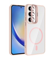 Samsung Galaxy A35 Uyumlu Kılıf Standlı ve Kamera Lens Hediyeli M-Safe Şarj Özellikli Zore Etro Kapak (Pembe)