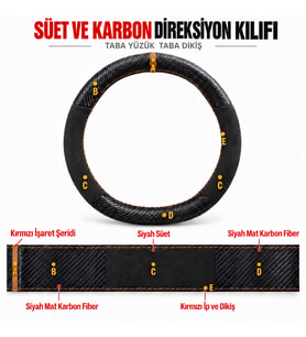 Volvo V40-V40 Cross Country Dikme Direksiyon Kılıfı Alcantara Süet Mat Karbon Taba Yüzük ve Dikiş 2012-2019