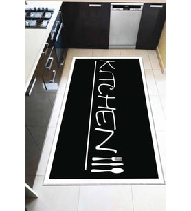 Siyah Kaymaz Tabanlı Kitchen Yazılı Mutfak Halısı AR183
