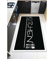 Siyah Kaymaz Tabanlı Kitchen Yazılı Mutfak Halısı AR183