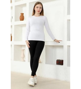 Mulvxkrg Krg02 Rahat Ve Şık Uzun Kollu Bisiklet Yaka Likralı Viskon Penye Body Beyaz (Mulvix)