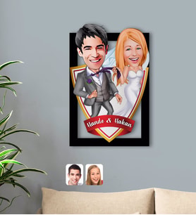 BK Gift Kişiye Özel İsimli Evleniyoruz Karikatürlü 3D Ahşap Tablo-6