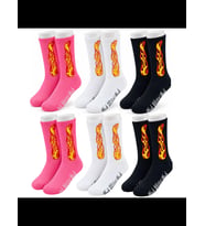 Wak Unisex Alev Desenli Çorap 6'lı Set Pamuklu Uzun Soket Dikişsiz Nefes Alan Günlük Spor Çorabı Yumuşak