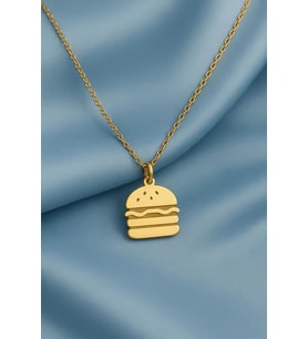 Kişiye Özel 925 Ayar Gümüş Hamburger Fast Food Burger Kolye (Gold)