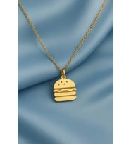 Kişiye Özel 925 Ayar Gümüş Hamburger Fast Food Burger Kolye (Gold)