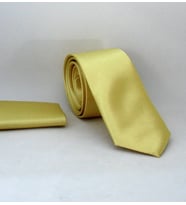Açık Gold Slim Fit (ince) Düz Renk Mendilli Saten Kravat - SS-36 (Renksiz)