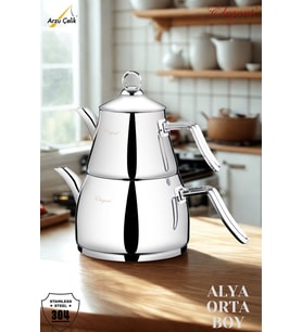 ELEGANT Alya Orta Boy Çelik Kulplu Çaydanlık Takımı