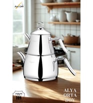 ELEGANT Alya Orta Boy Çelik Kulplu Çaydanlık Takımı