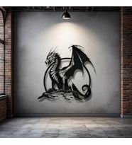 Ejderha Figürlü Metal Duvar Dekoru – Fantastik ve Güçlü Tasarım (Siyah)