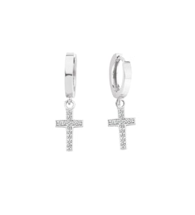 Gümüş Halka Sallantı Cross Küpe