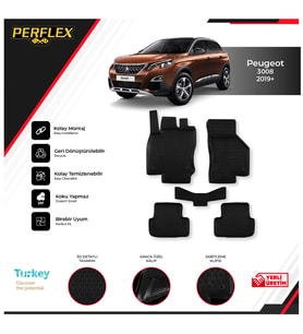 Peugeot 3008 2019+ 3D Havuzlu Paspas (Siyah - Beyaz)