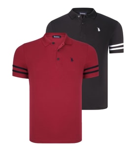 İKİLİ SET T8585 DEWBERRY ERKEK T-SHIRT-SİYAH BEYAZ-BORDO