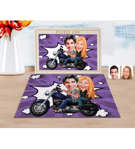 BK Gift Kişiye Özel Motorcu Sevgililer Karikatürlü 1000 Parça Profesyonel Puzzle-1