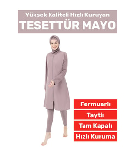Özel Üretim Yüksek Kaliteli Konforlu Fermuarlı Taytlı Tam Kapalı Yüzücü Deniz Havuz TESETTÜR MAYO (Somon)