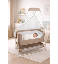 TommyBaby Royal Anne Yanı Beşik Tüllü Sepet Beşik Sallanabilir Bebek Beşiği Anne Yanı Beşik