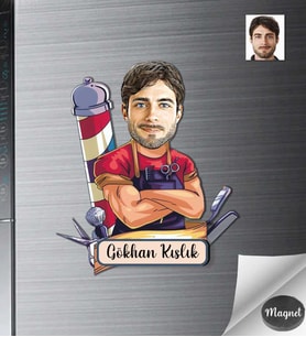Kişiye Özel Berber Erkek Ahşap Magnet -2