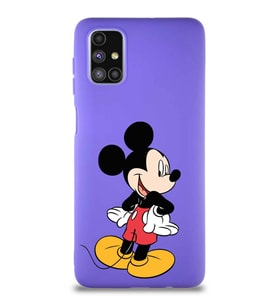 Samsung Galaxy M51 Soft Premier Kapak Mickey Mouse-D Tasarımlı Silikon Kılıf - Mor (Şeffaf)