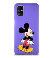 Samsung Galaxy M51 Soft Premier Kapak Mickey Mouse-D Tasarımlı Silikon Kılıf - Mor (Şeffaf)