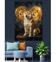 Dogecoin Logolu Karizmatik Shiba Inu Dekoratif Kanvas - Mdf Ahşap Tablo