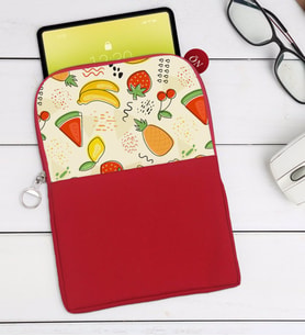 BK Gift Meyveler Tasarımlı Taşınabilir Koruyucu Tablet Kılıfı & Organizer Çanta - Kırmızı-2