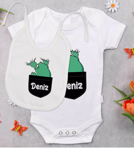 BK Kids Kişiye Özel İsimli Bebek Body Zıbın ve Mama Önlüğü Hediye Seti - Model 39