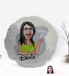 BK Gift Kişiye Özel İsimli Kadın Karikatürlü Yuvarlak Dekoratif Kırlent Yastık-19