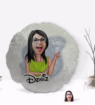 BK Gift Kişiye Özel İsimli Kadın Karikatürlü Yuvarlak Dekoratif Kırlent Yastık-19