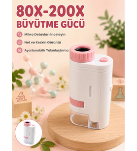 Eğitici Taşınabilir Mikroskop Ayarlanabilir Focus, LED Işık ve 80X-200X Yakınlaştırma