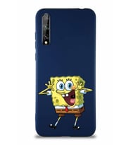 Huawei Y8P Soft Premier Kapak Sünger Bob Tasarımlı Silikon Kılıf - Lacivert (Şeffaf)