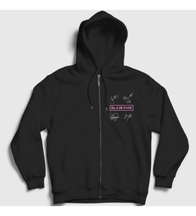 Presmono Unisex Siyah Signs Blackpink Fermuarlı Kapüşonlu Sweatshirt 19676tt