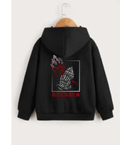 Çocuk Unisex Kapüşonlu Ön ve Arka Blessed Baskılı Sweatshirt - Siyah