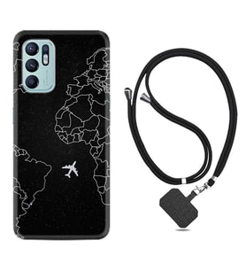 Oppo Reno 6 Kılıf Resimli Boyun Askılı İpli Desenli Silikon Series Black Plane 1868
