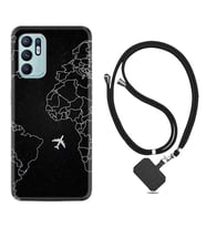 Oppo Reno 6 Kılıf Resimli Boyun Askılı İpli Desenli Silikon Series Black Plane 1868