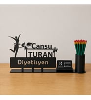 Diyetisyen Masa İsimliği - Kişiye Özel, Mesleklere Özel İsimlik - Metal Ofis İsimliği, Kalemlik ve Kartlık Seti- Yeni İş, Terfi Hediyesi