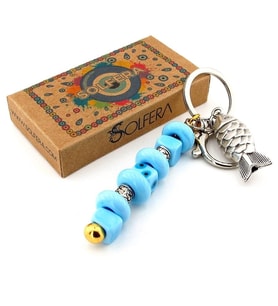 Orjinal Murano Cam Nazar Boncuklu Çanta Süsü Balık Charm Anahtarlık KY060