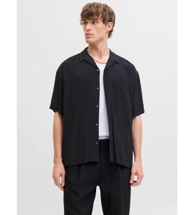 JACK JONES Erkek Viskon Rahat Kesim Kısa Kollu Gömlek 12288852 (Siyah)