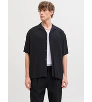 JACK JONES Erkek Viskon Rahat Kesim Kısa Kollu Gömlek 12288852 (Siyah)