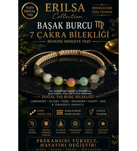 Sertifikalı Başak Burcu 7 Çakra Doğal Taş Bileklik - Ayarlamalı Unisex Lüks Hem Bileklik Hem Halhal