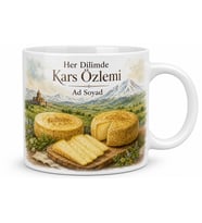Kaşar Peyniri Temalı Kars Kupası Baskılı Hediye Porselen Kupa Bardak