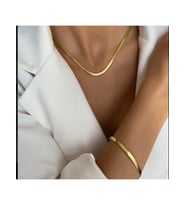 Gold Renk 45 cm Çelik Italyan Ezme Kolye-Bileklik Takım