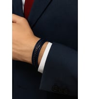 Lacivert Hakiki Deri Örgülü Erkek 3’lü Bileklik Seti  Mıknatıslı Metal Tokalı, Modern ve Şık Kombin