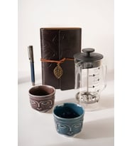 Mavi ve Mor Buda Fincanlı French Press Hediye Seti - Kurumsal Hediye Seti - Sevgiliye Hediye Seti